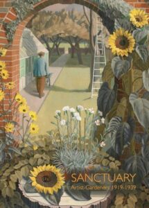 Cover of Sanctuary illustrating a garden with yellow and white flowers