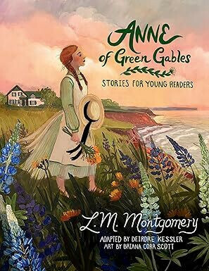 Anne of Green Gables cover with illustrated image of young Anne