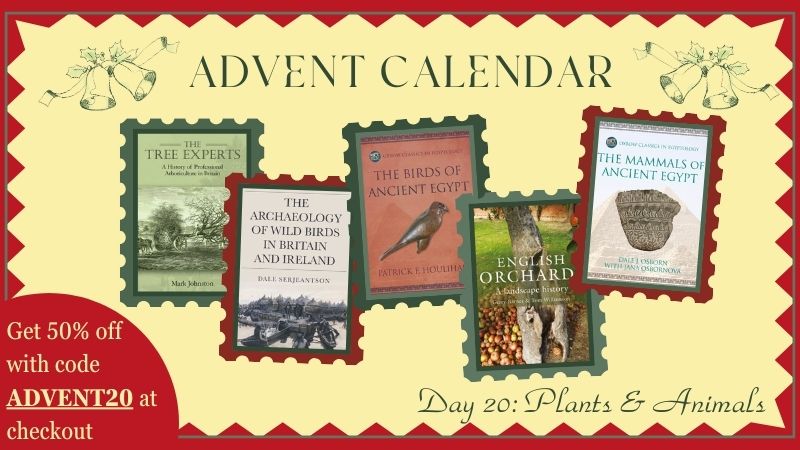 Cream image with red zigzag border showing the five books on offer for Day 20 of the Oxbow Advent Calendar