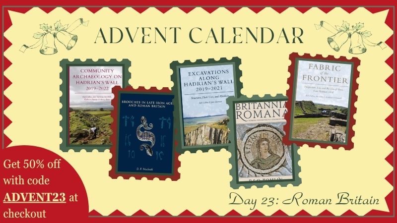 Cream image with red zigzag border showing the five books included in the offer for Day 23 of the Oxbow Advent Calendar