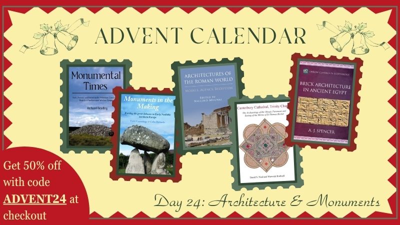 Cream image with red zigzag border showing the five books on offer for day 24 of the Oxbow Advent Calendar