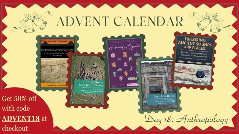 Cream image with red zigzag border showing the five books on offer for Day 18 of the Oxbow Advent Calendar