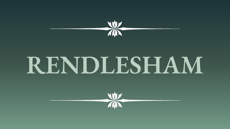 Green gradient background with' Rendlesham' written in the middle